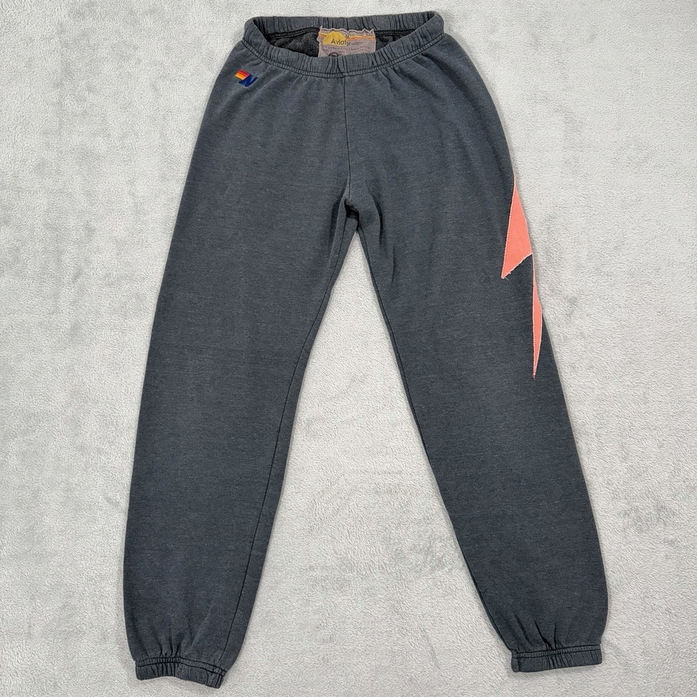 Aviator Nation Sweatpants Womens Medium Gray Fleece Jogger Lightning Bolt Lounge